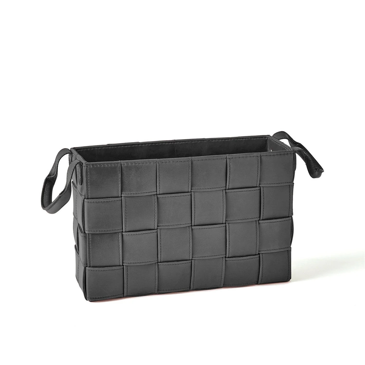 Global Views Soft Woven Leather Basket - Black - Image 4