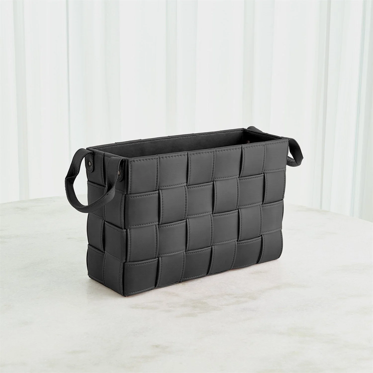 Global Views Soft Woven Leather Basket - Black - Image 5