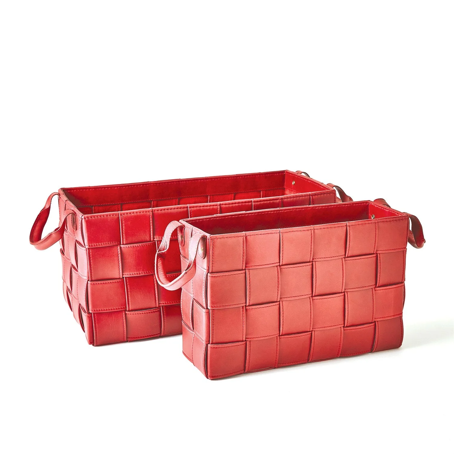 Global Views Soft Woven Leather Basket - Deep Red - Image 5