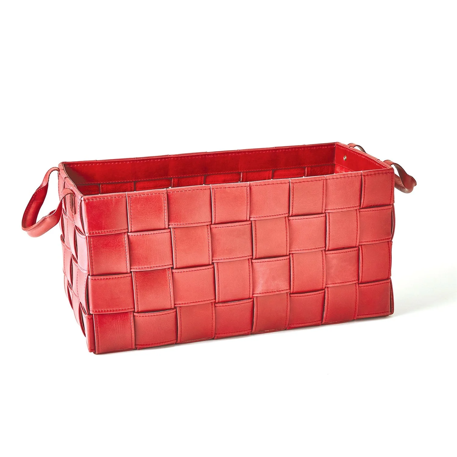 Global Views Soft Woven Leather Basket - Deep Red - Image 6