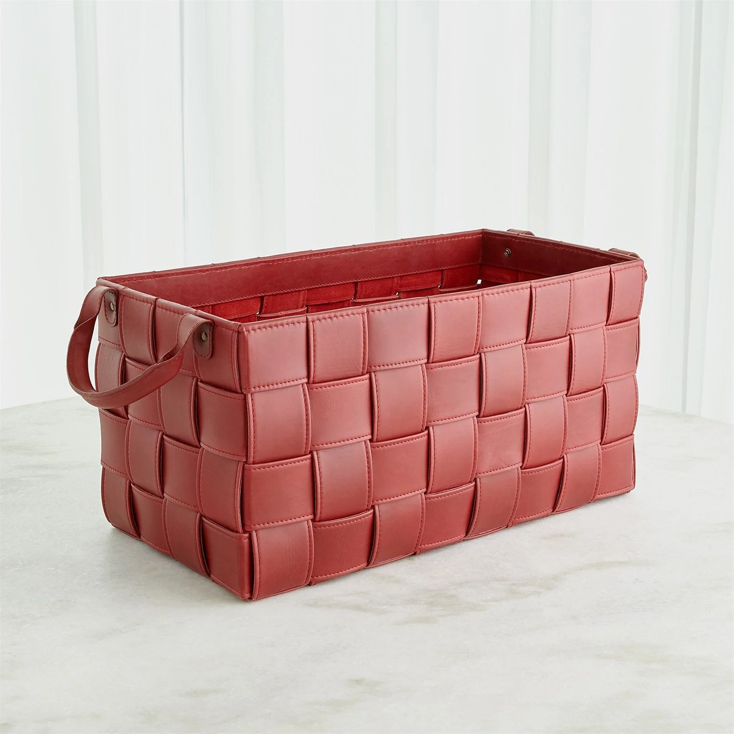 Global Views Soft Woven Leather Basket - Deep Red - Image 7