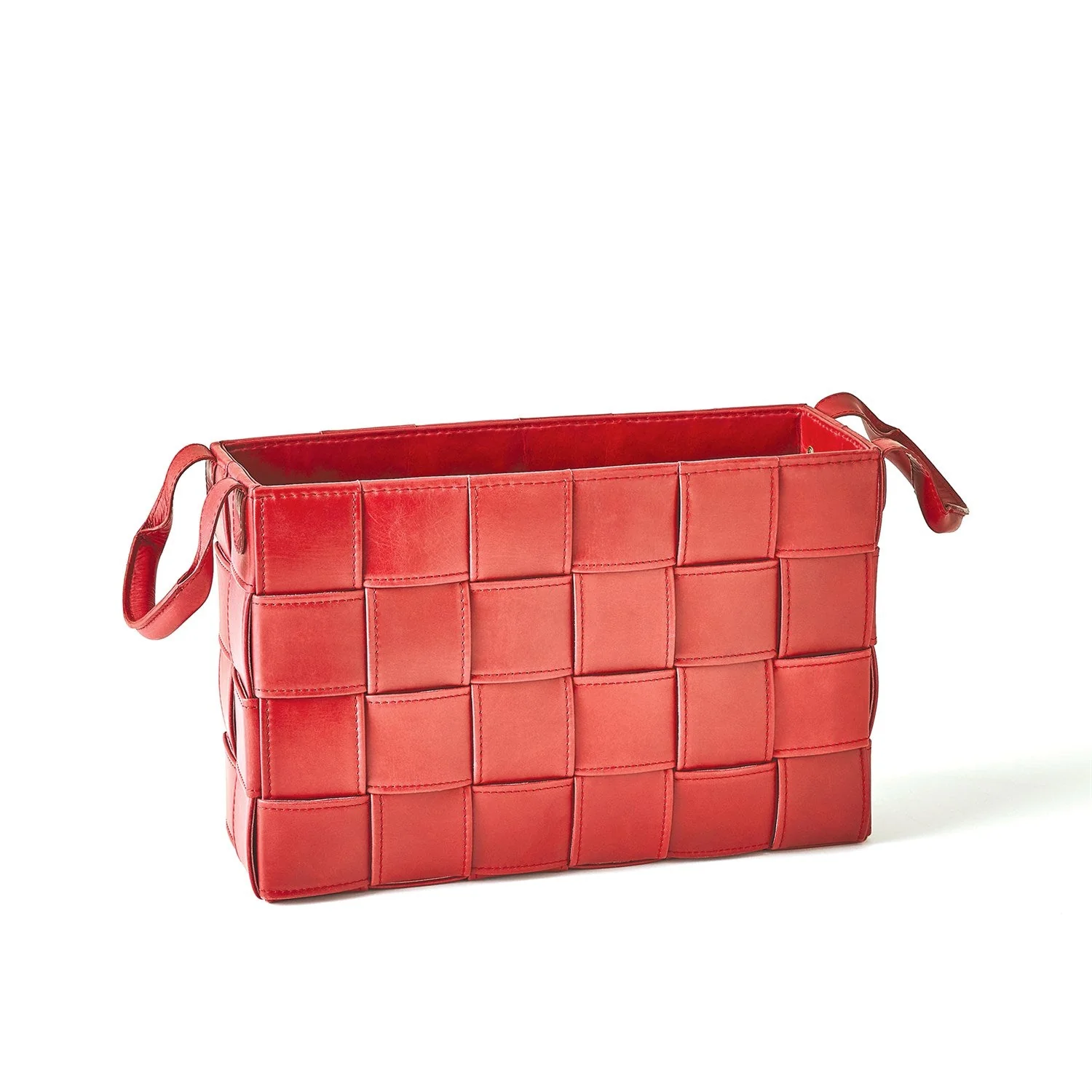 Global Views Soft Woven Leather Basket - Deep Red - Image 8