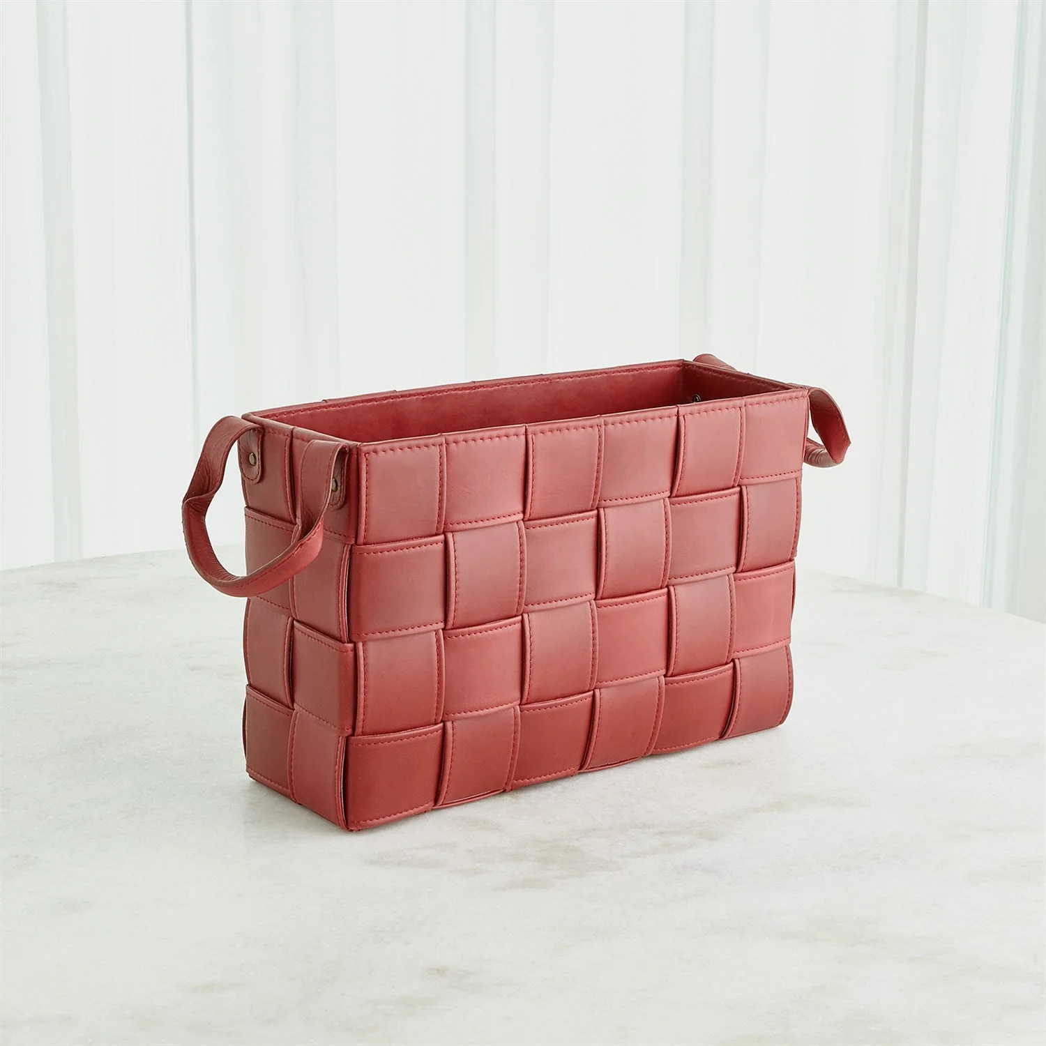 Global Views Soft Woven Leather Basket - Deep Red - Image 9