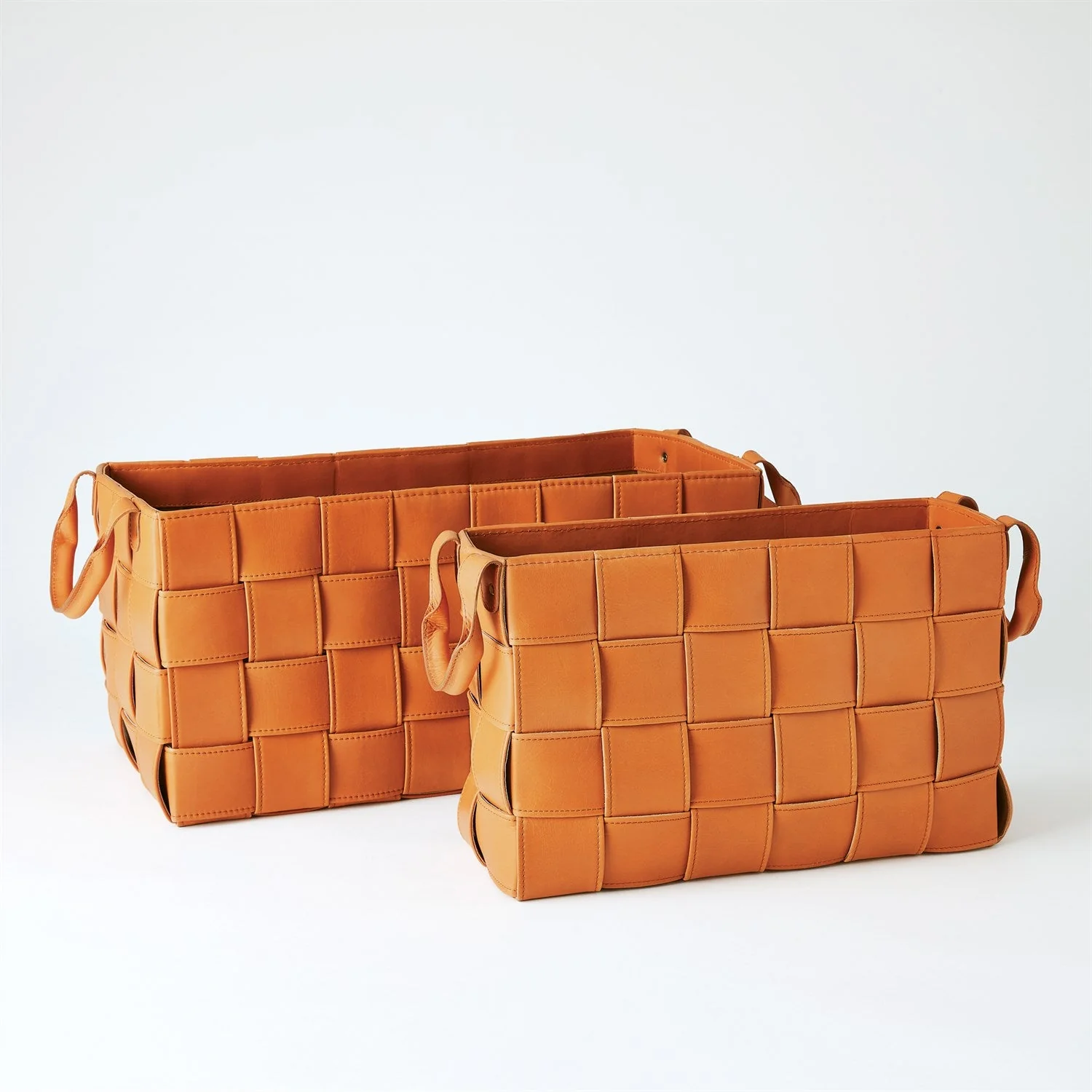 Global Views Soft Woven Leather Basket - Orange - Image 2