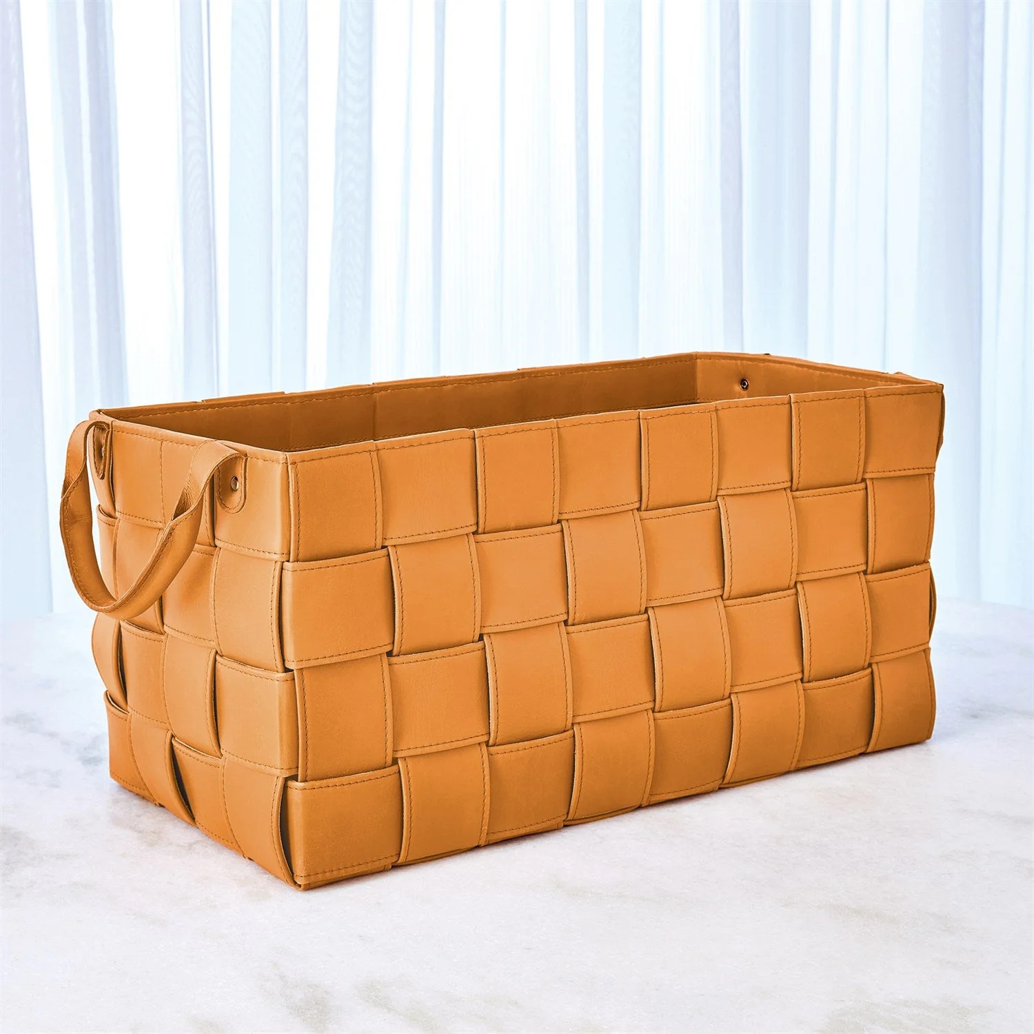 Global Views Soft Woven Leather Basket - Orange - Image 3