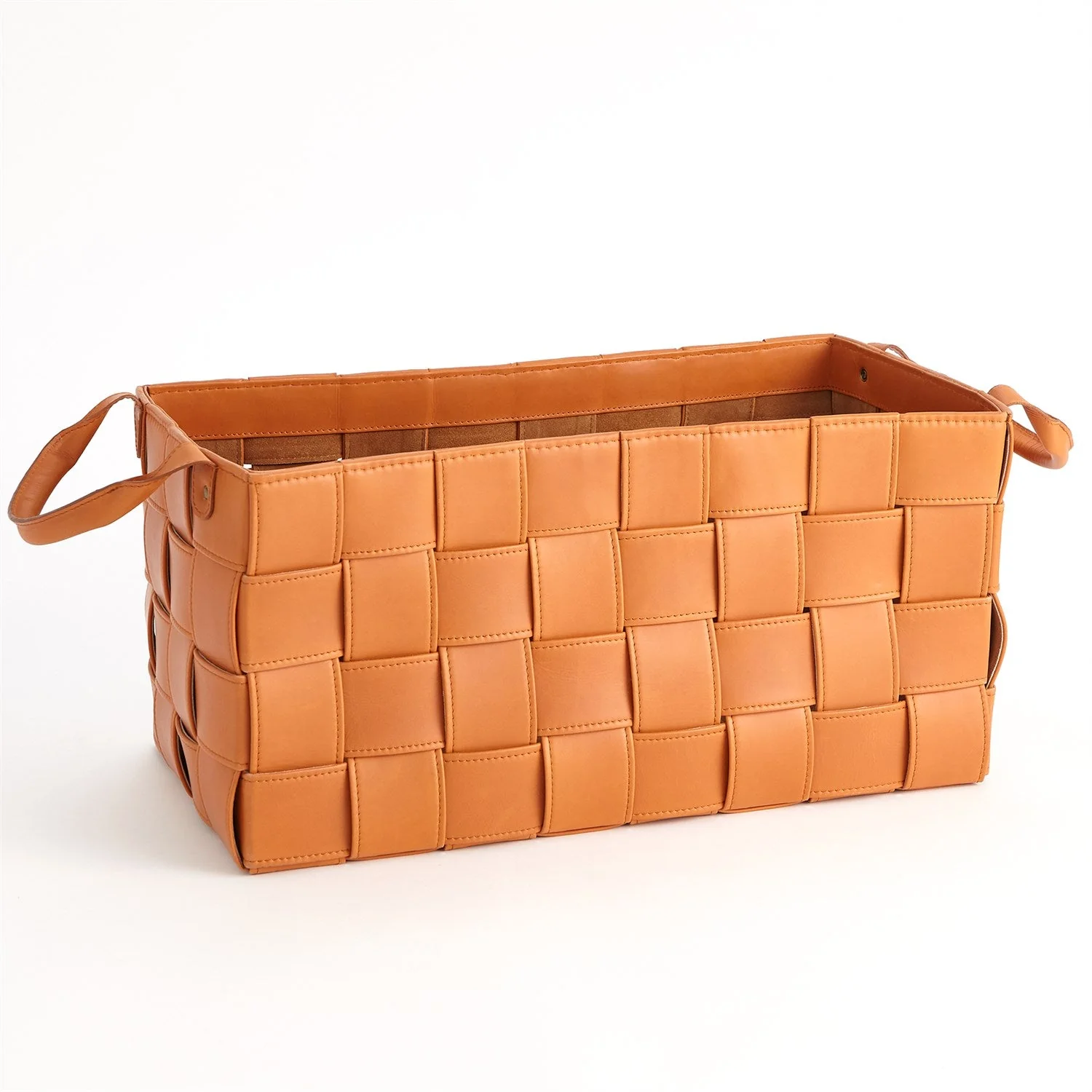 Global Views Soft Woven Leather Basket - Orange - Image 4