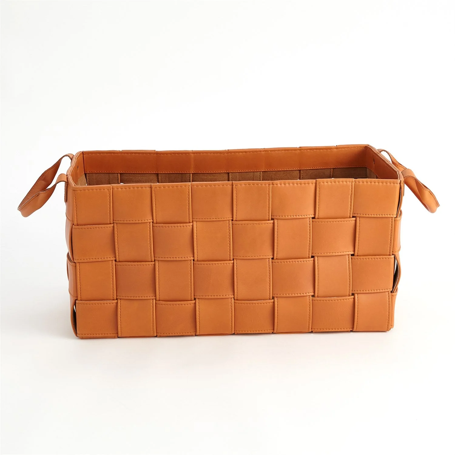 Global Views Soft Woven Leather Basket - Orange - Image 5