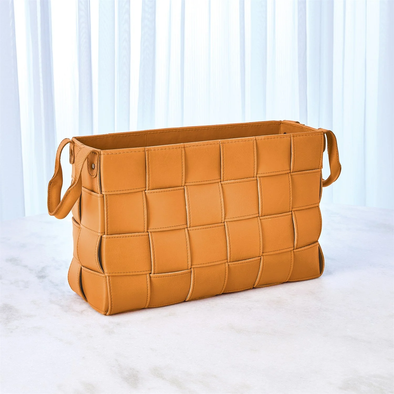 Global Views Soft Woven Leather Basket - Orange - Image 6