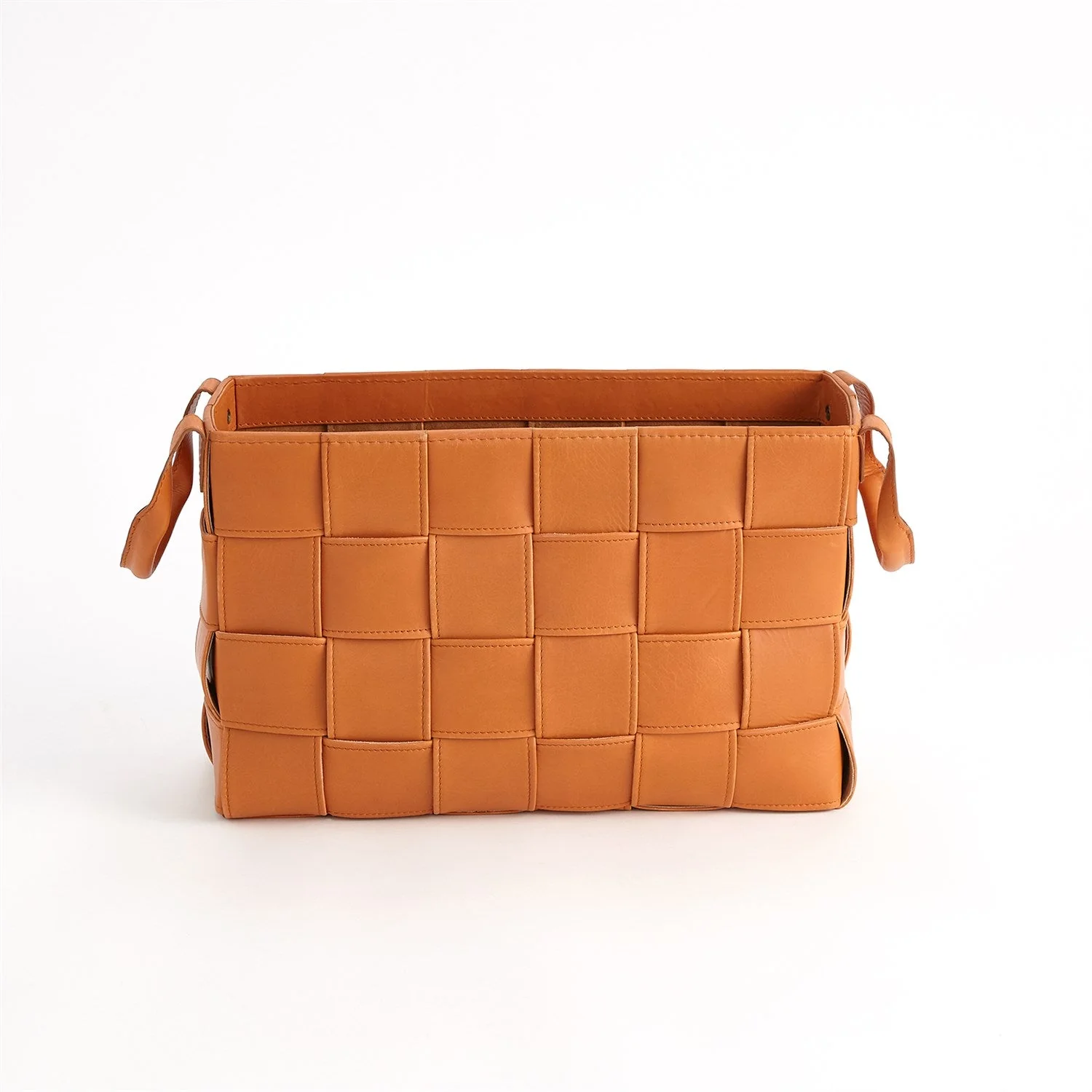 Global Views Soft Woven Leather Basket - Orange - Image 7