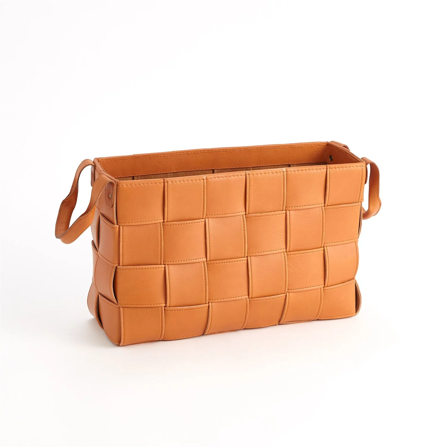 Global Views Soft Woven Leather Basket - Orange - Image 8