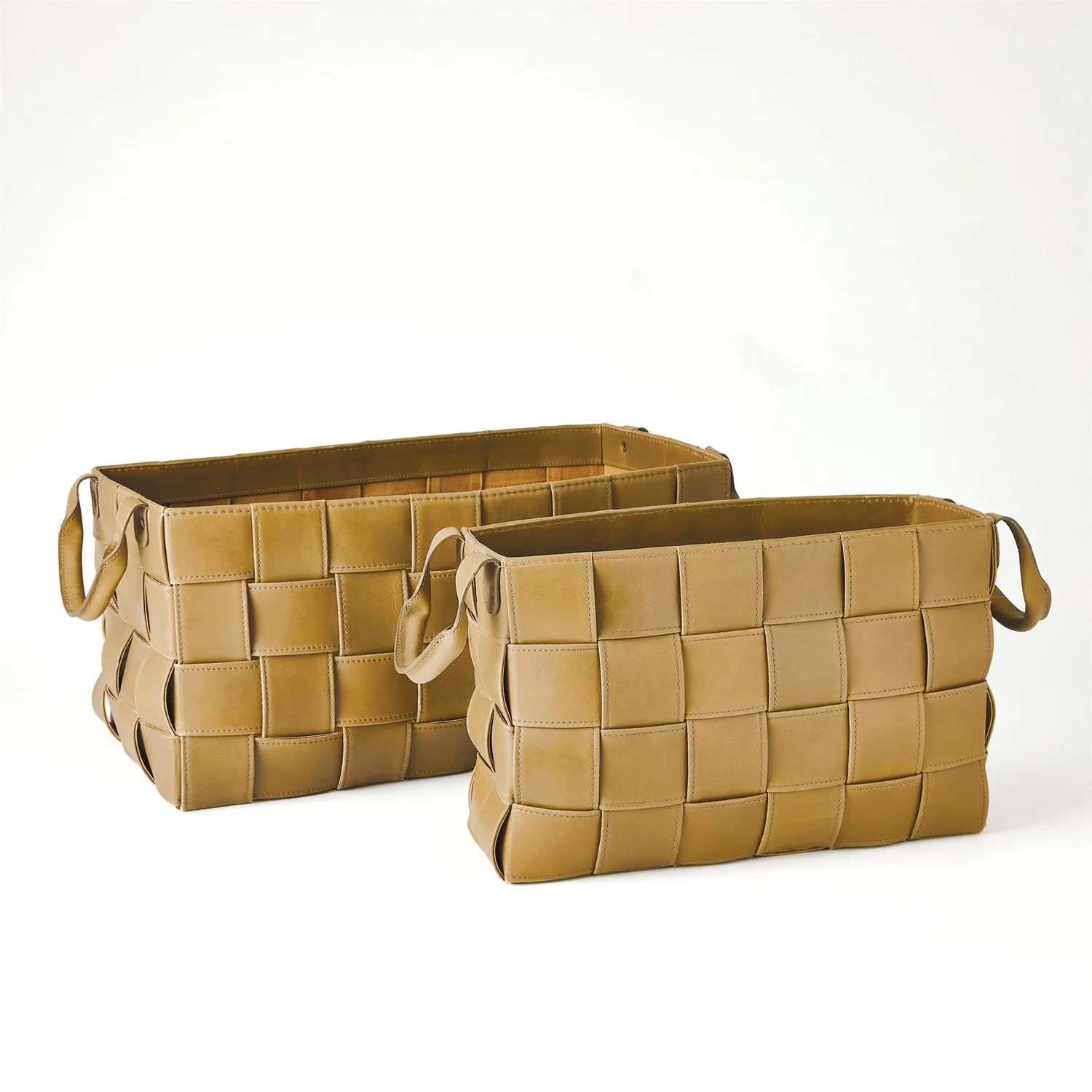 Global Views Soft Woven Leather Basket - Putty - Image 3