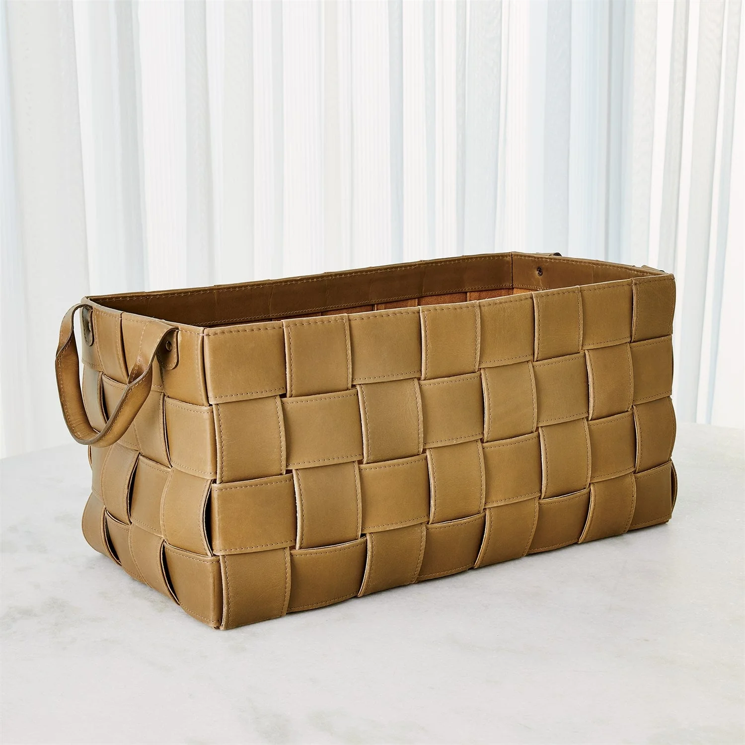 Global Views Soft Woven Leather Basket - Putty - Image 4