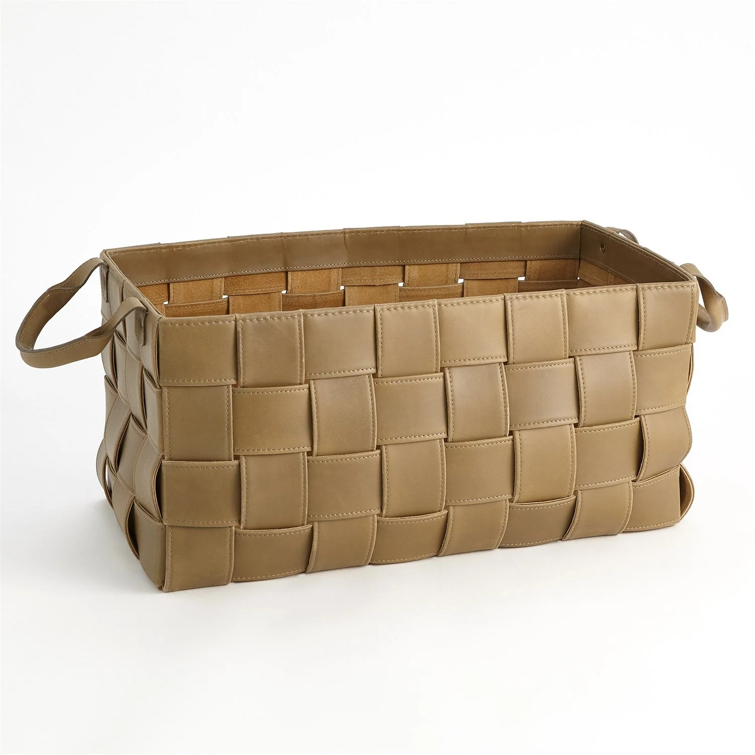 Global Views Soft Woven Leather Basket - Putty - Image 5