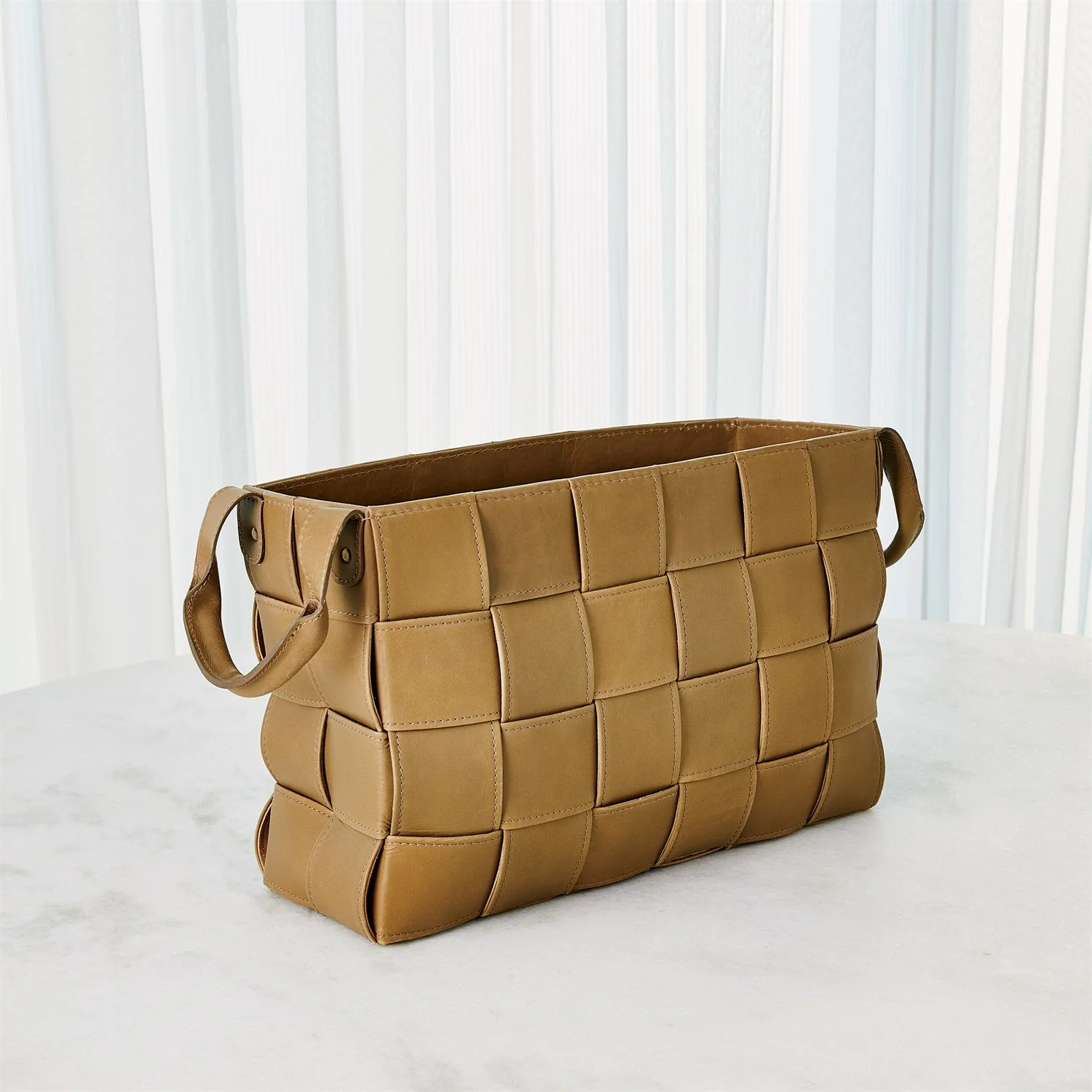 Global Views Soft Woven Leather Basket - Putty - Image 6