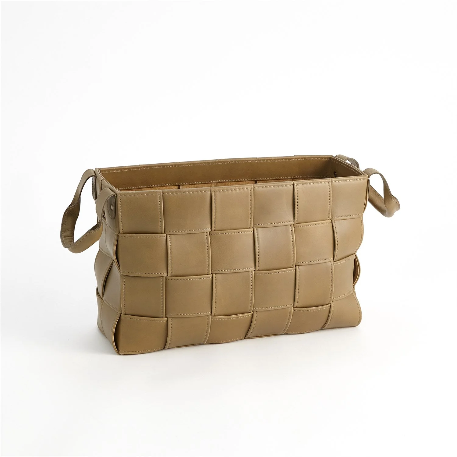 Global Views Soft Woven Leather Basket - Putty - Image 7
