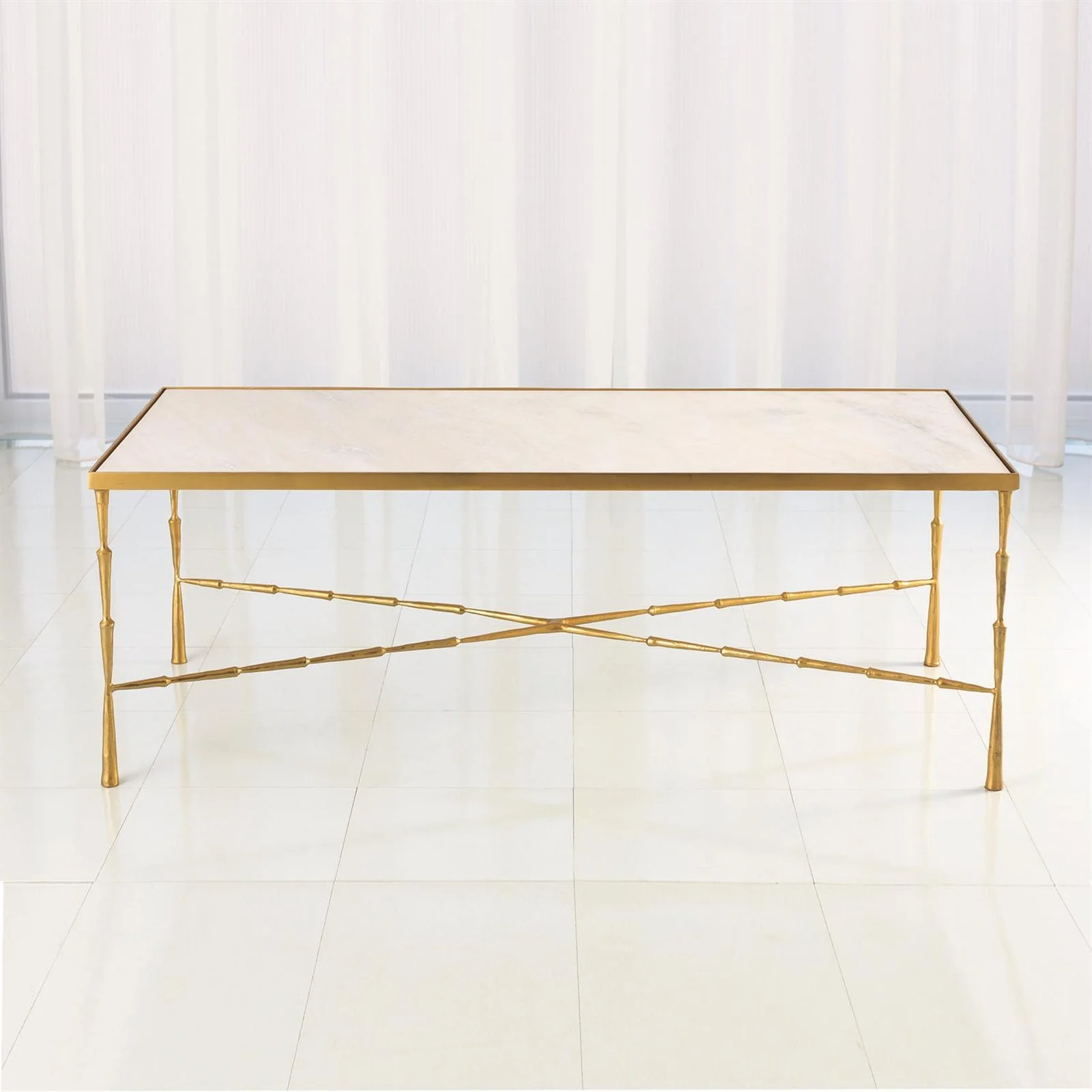 Global Views Spike Cocktail Table with Marble Top - Image 2
