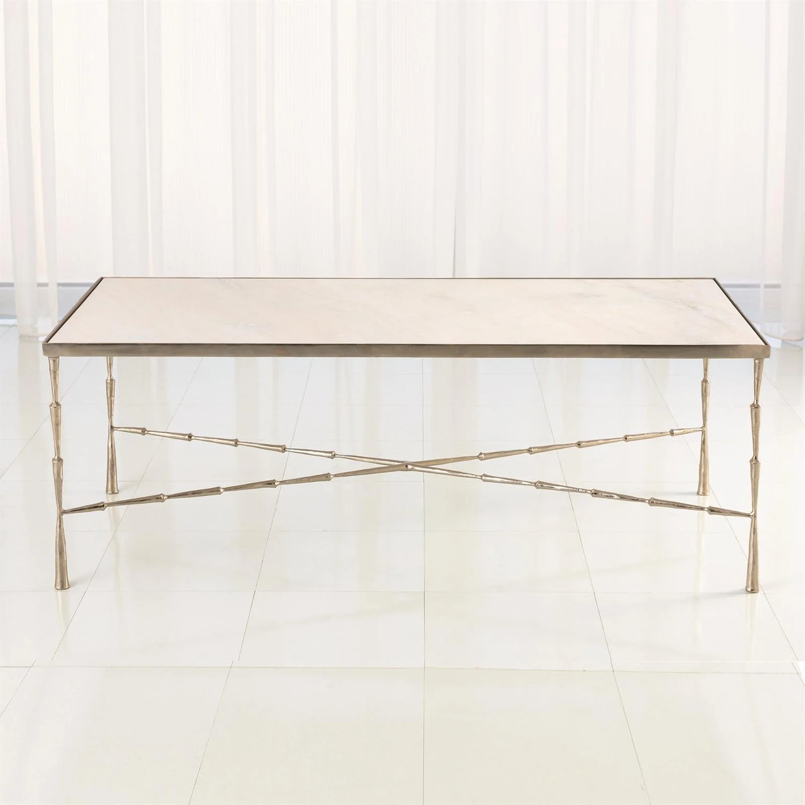 Global Views Spike Cocktail Table with Marble Top - Image 4
