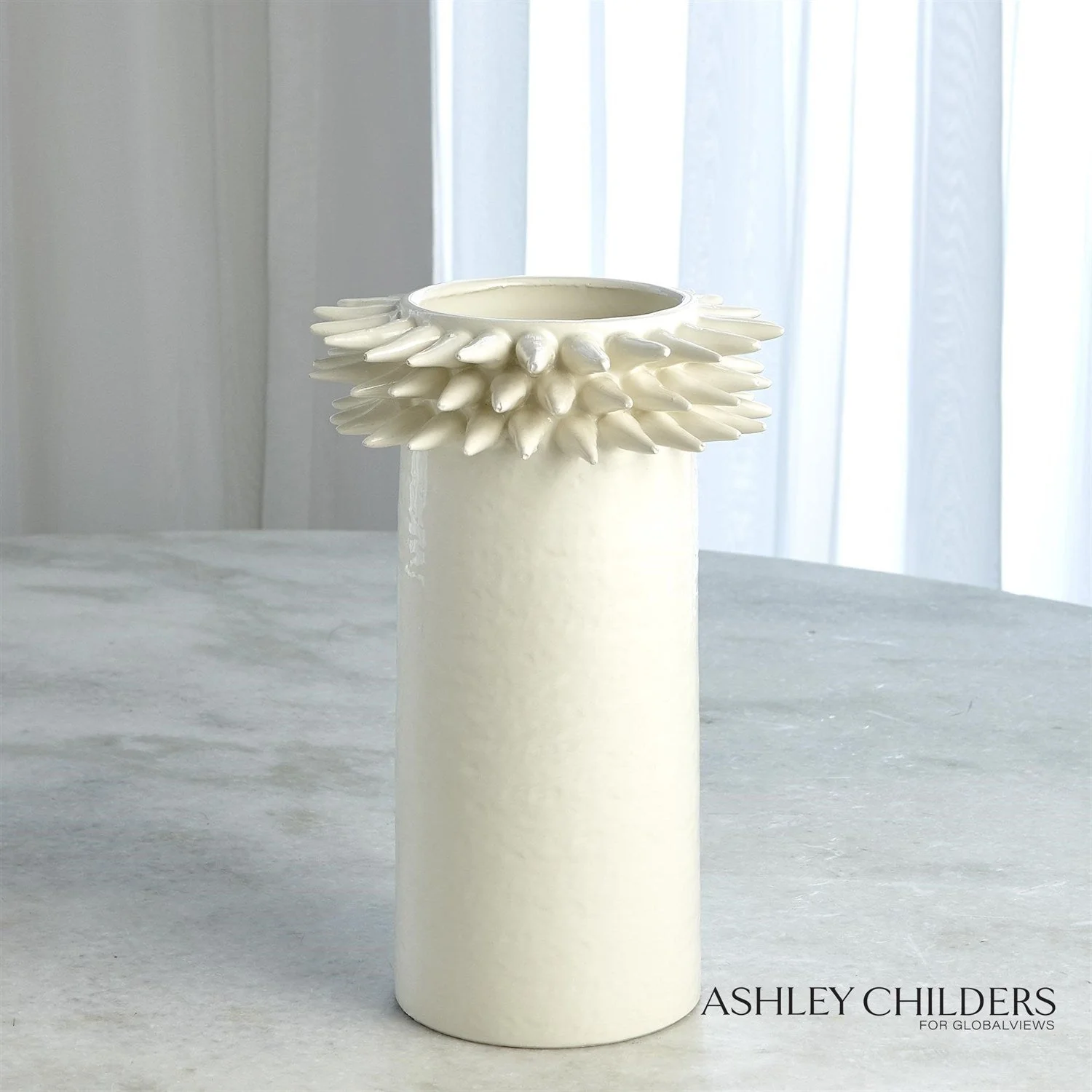 Global Views Spike Cylinder White Vase by Ashley Childers - Image 3