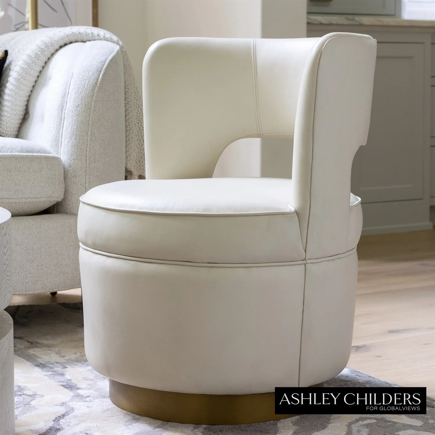 Global Views Stella Swivel Chair in Milk Leather by Ashley Childers - Image 2