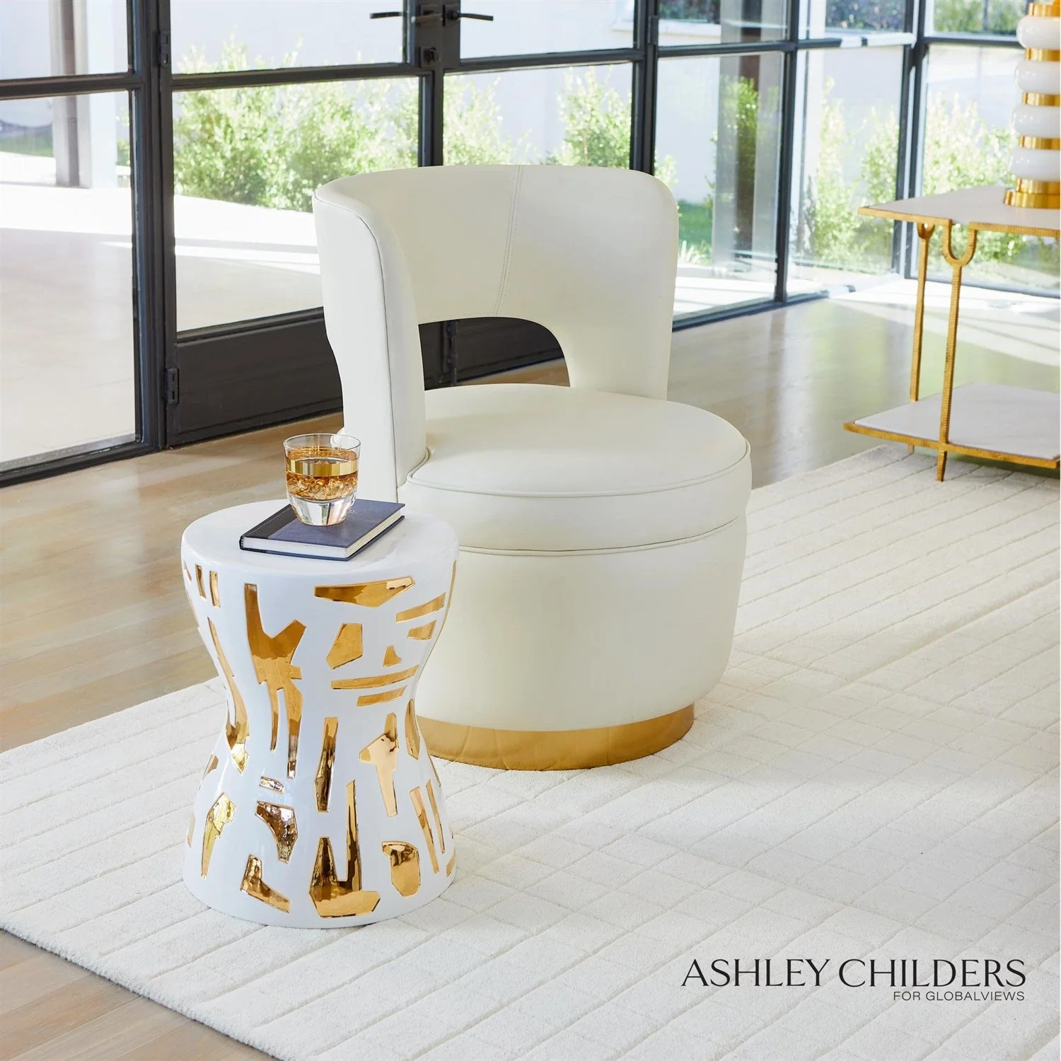 Global Views Stella Swivel Chair in Milk Leather by Ashley Childers - Image 3