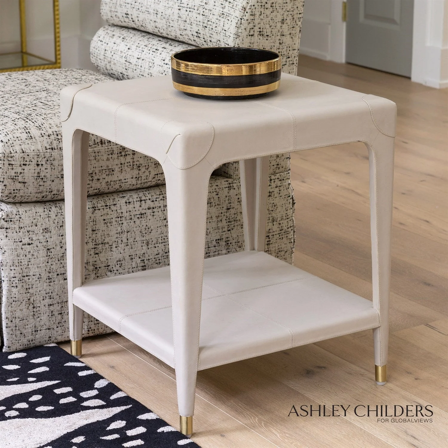 Global Views Tiburtina End Table in Mist Leather by Ashley Childers - Image 2