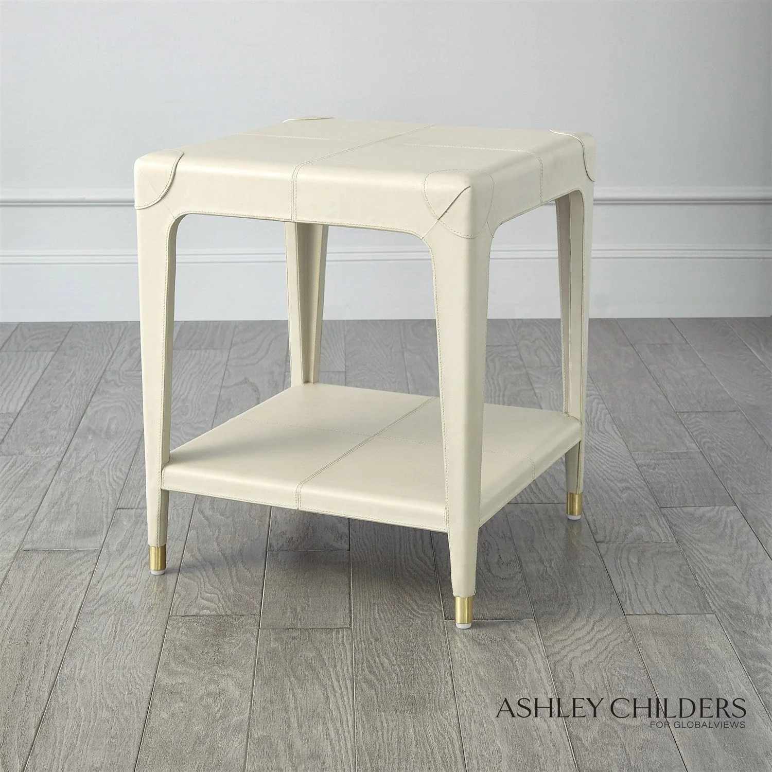 Global Views Tiburtina End Table in Mist Leather by Ashley Childers - Image 4