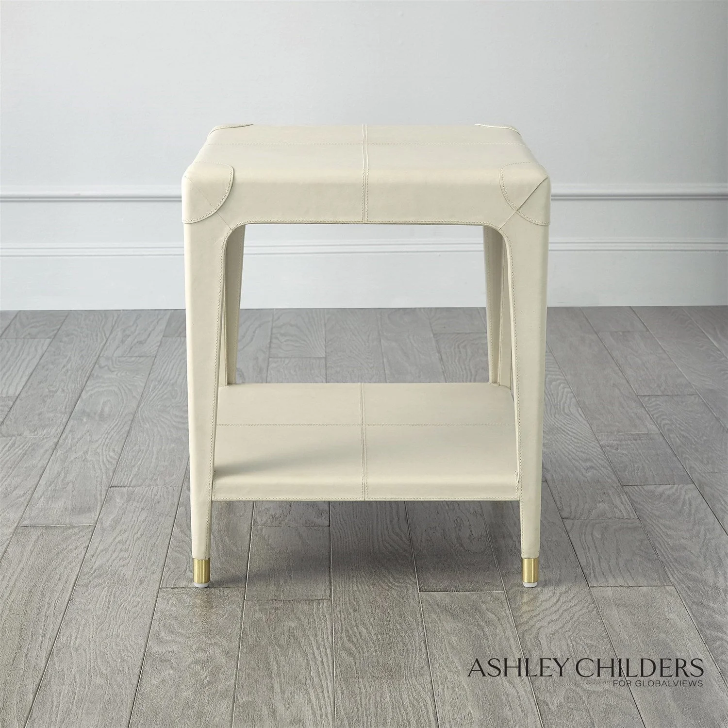 Global Views Tiburtina End Table in Mist Leather by Ashley Childers - Image 5