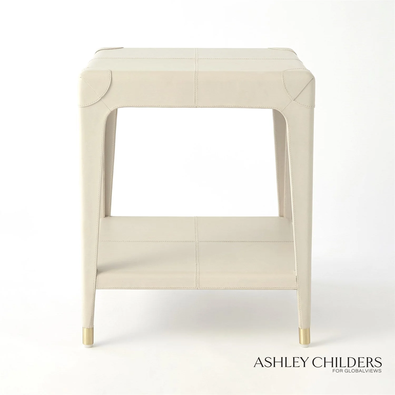 Global Views Tiburtina End Table in Mist Leather by Ashley Childers - Image 6