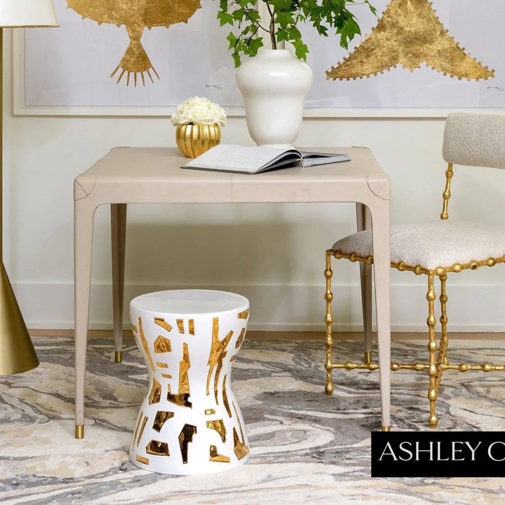 Global Views Tiburtina Game Table in Mist Leather by Ashley Childers - Image 2