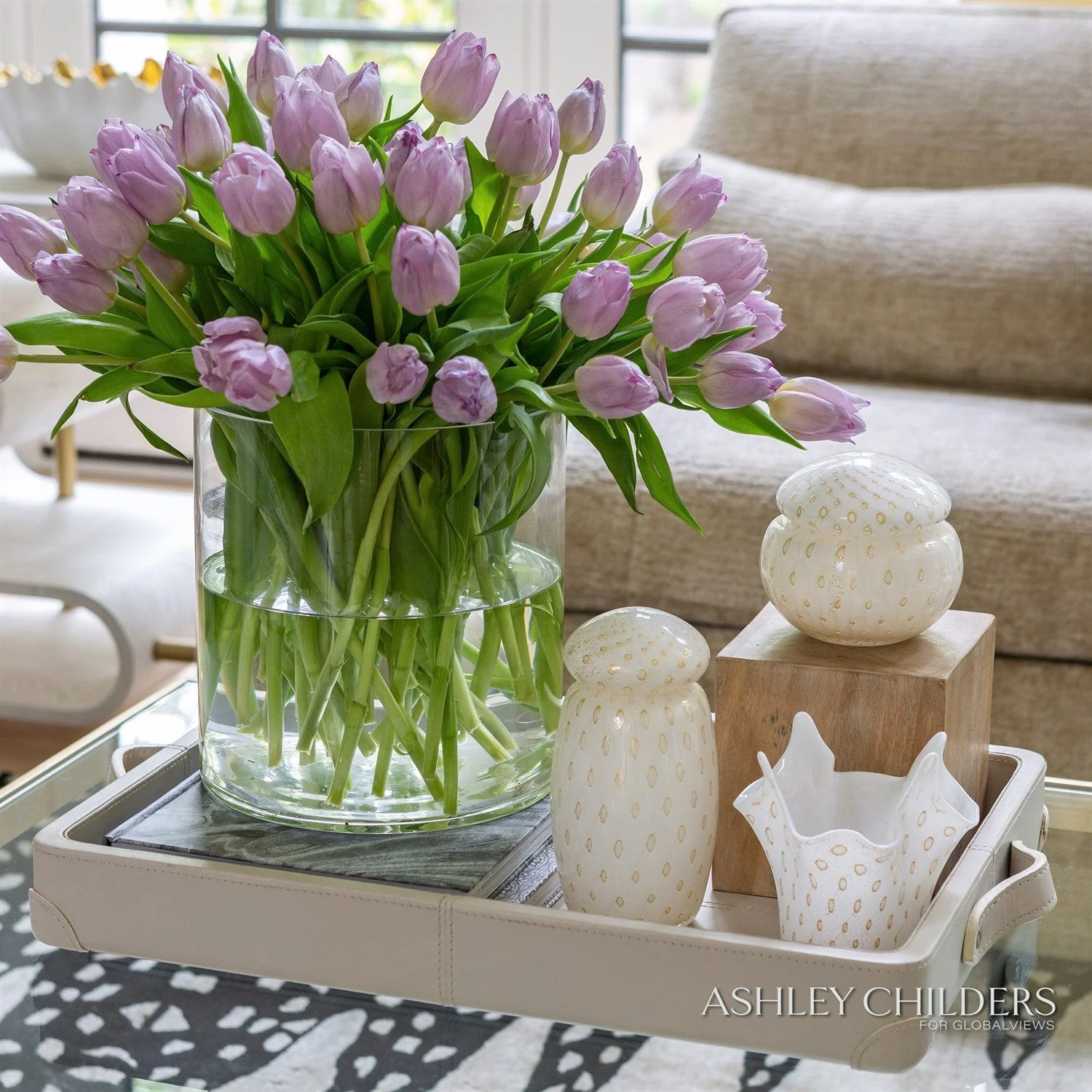 Global Views Tiburtina Tray in Mist Leather by Ashley Childers - Image 2