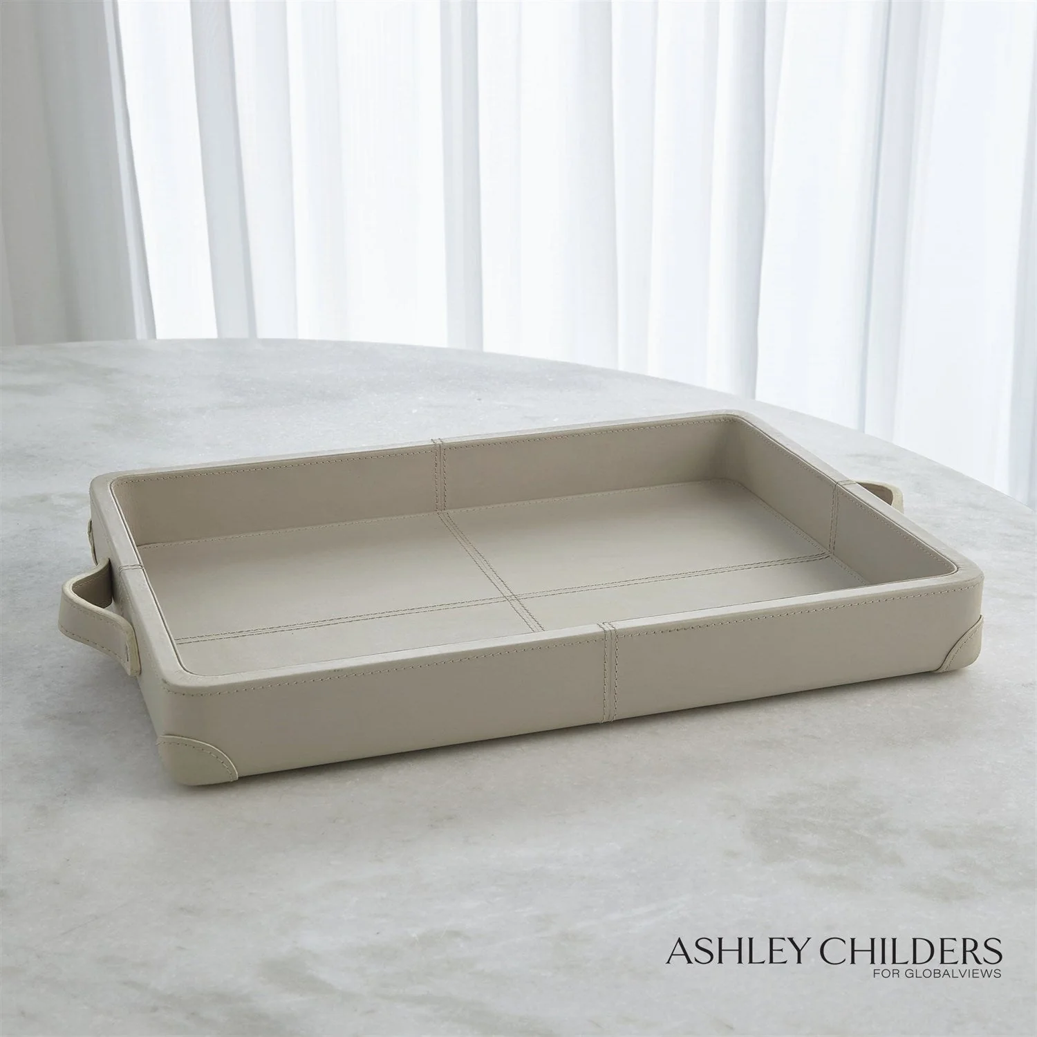 Global Views Tiburtina Tray in Mist Leather by Ashley Childers - Image 3