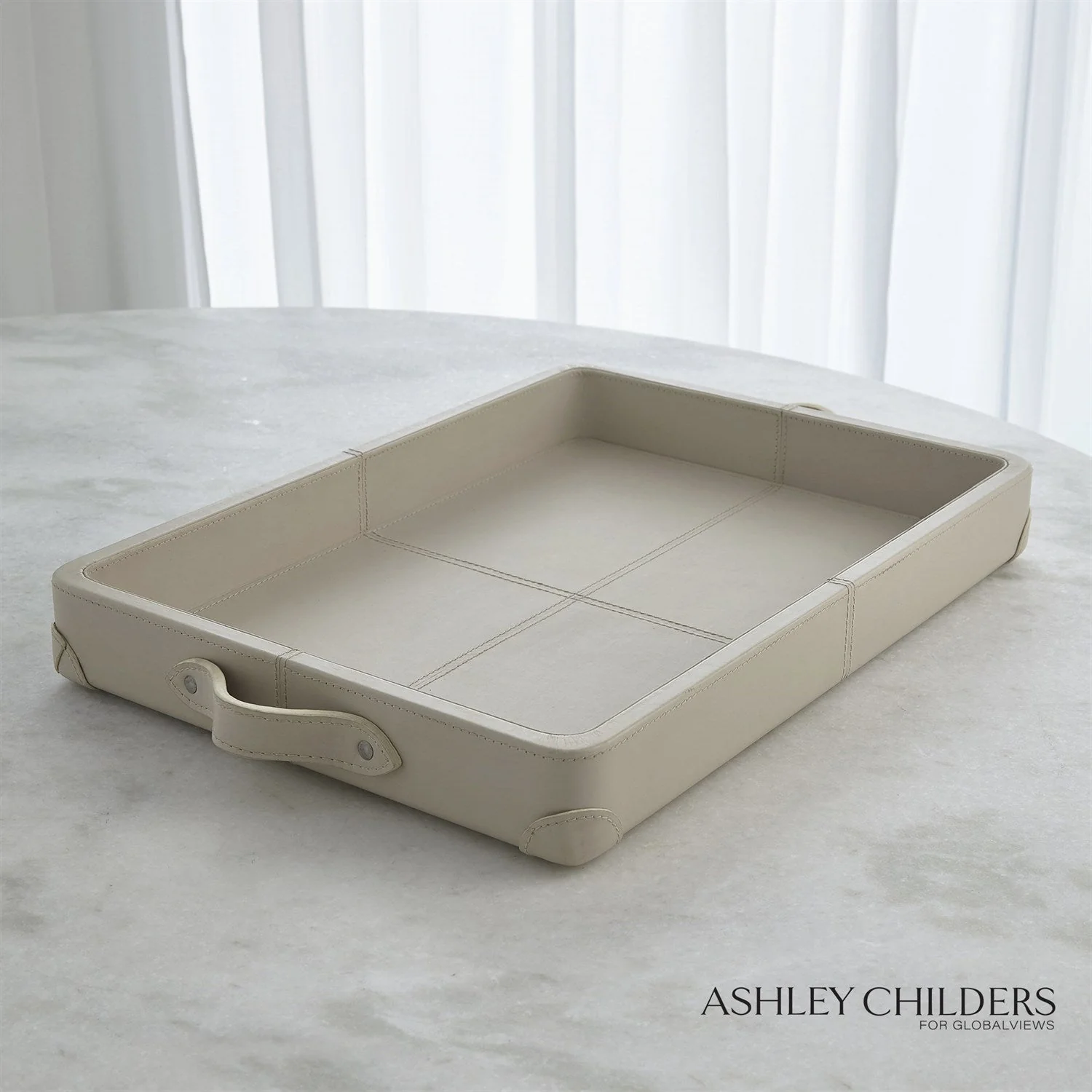 Global Views Tiburtina Tray in Mist Leather by Ashley Childers - Image 4