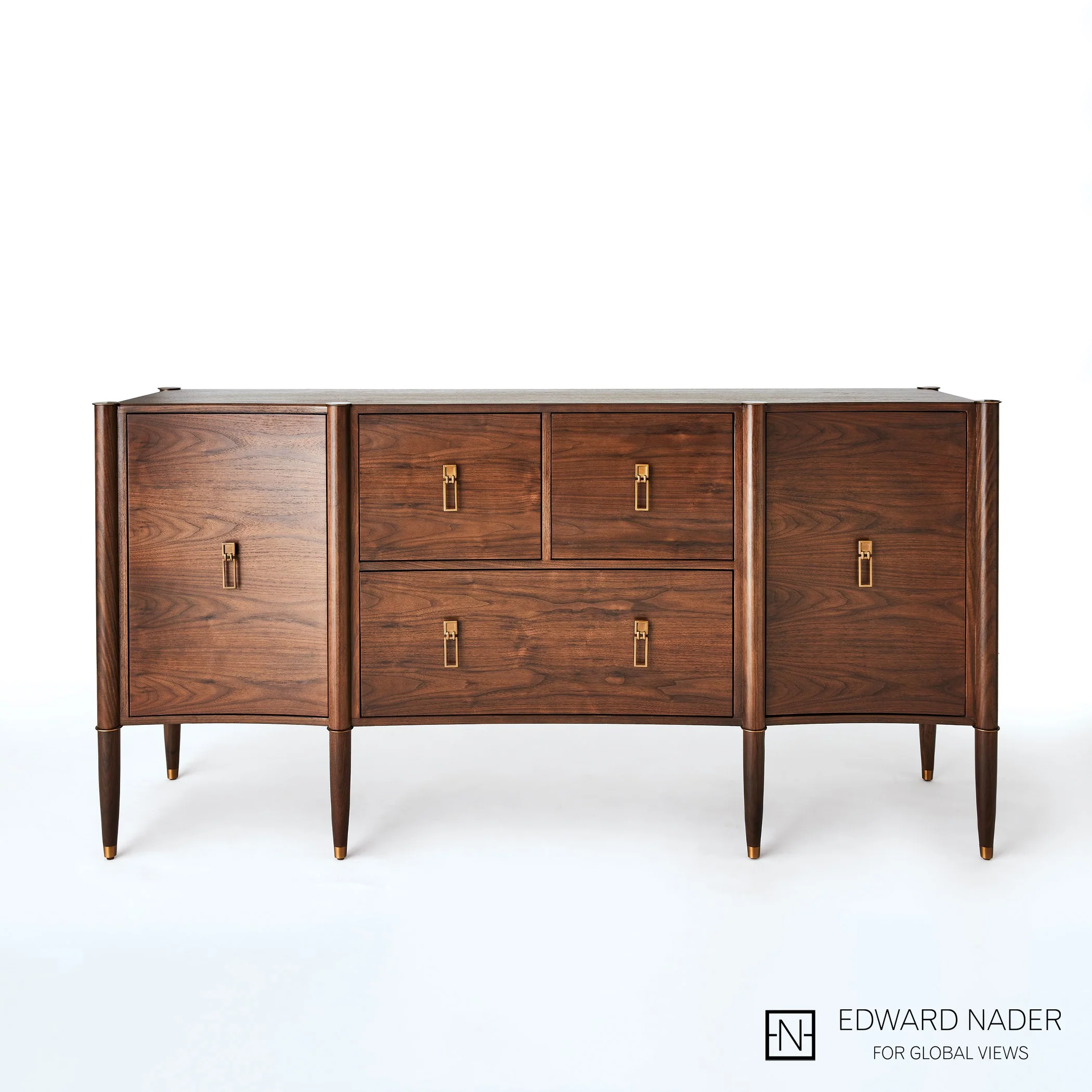 Global Views Triple Curve Cabinet Walnut - Image 2