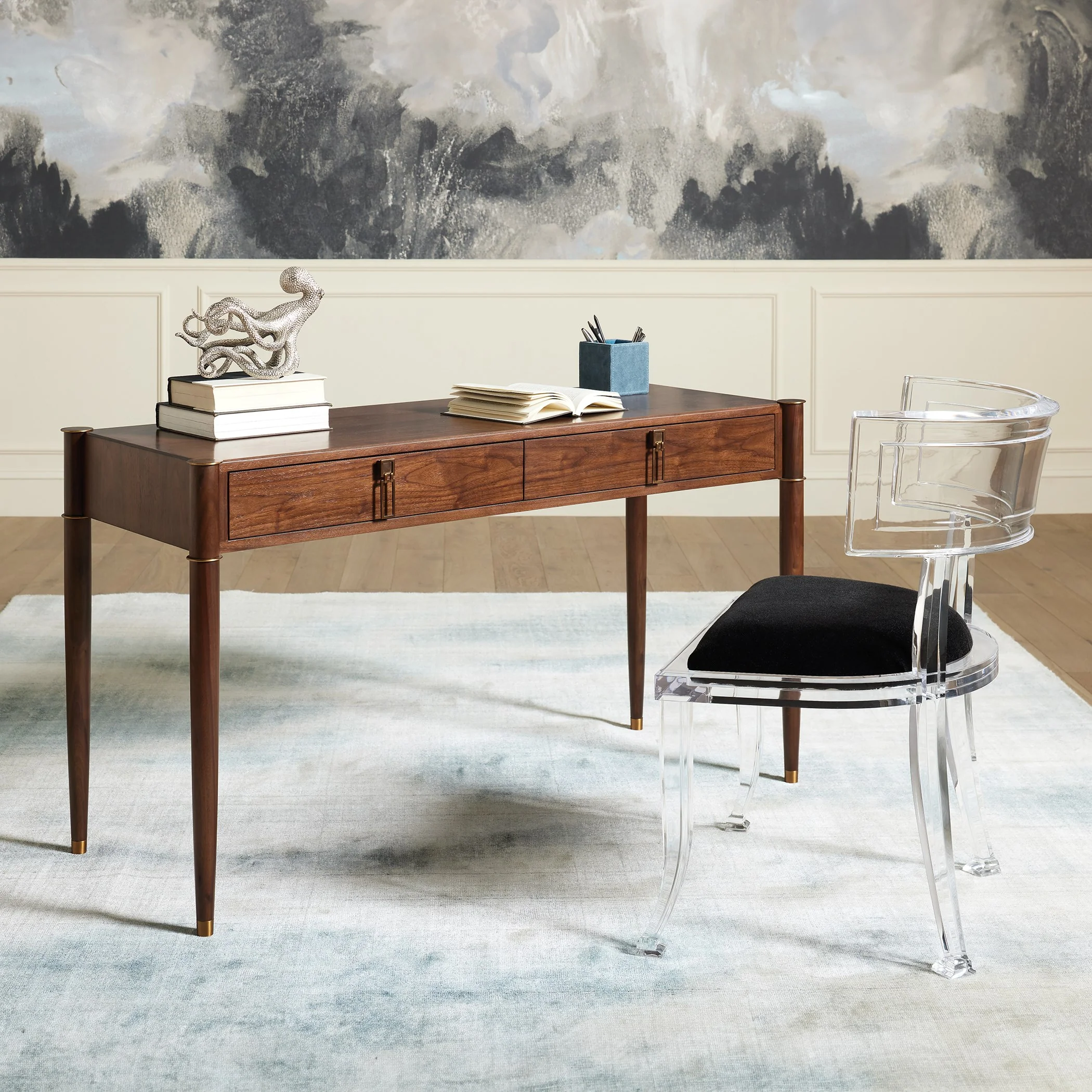 Global Views Triple Curve Desk Walnut - Image 8