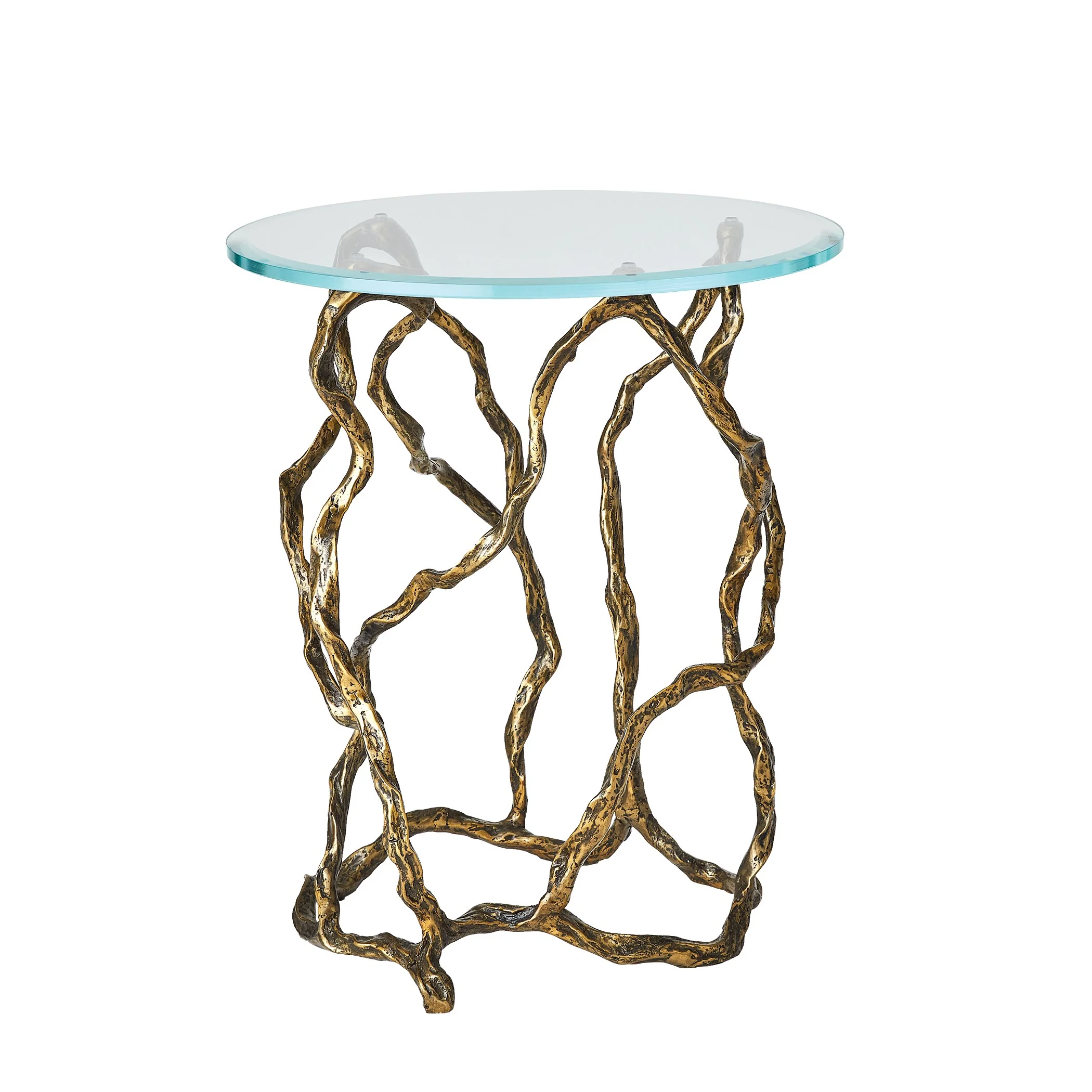Global Views Twistwood Accent Table-Antique Brass - Image 7