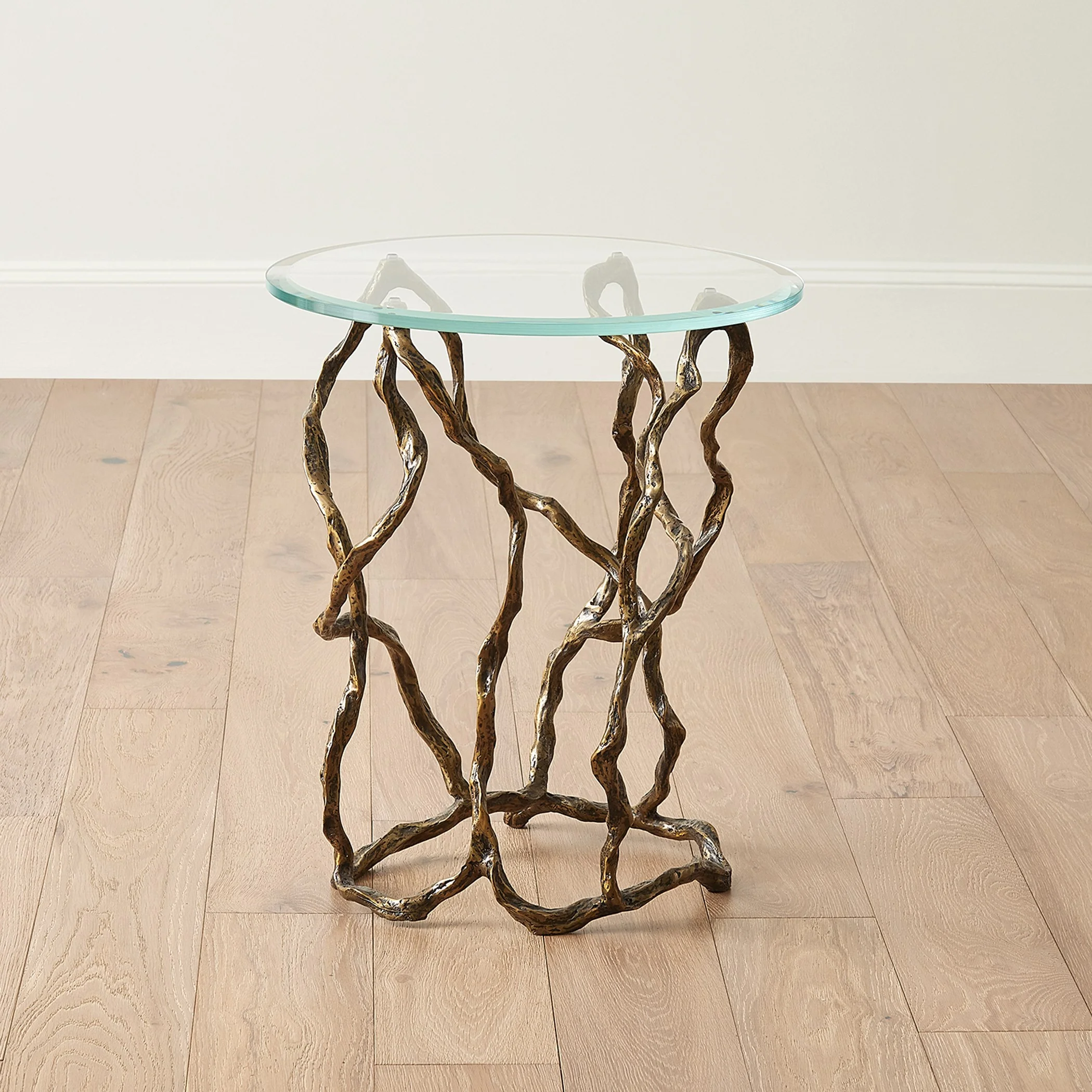 Global Views Twistwood Accent Table-Antique Brass - Image 8