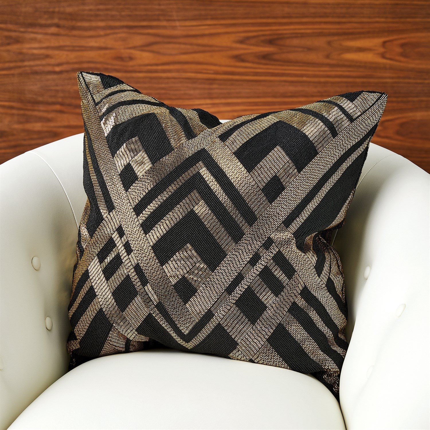 Global Views Woven Lines Pillow - Black/Gold Clearance - Image 2