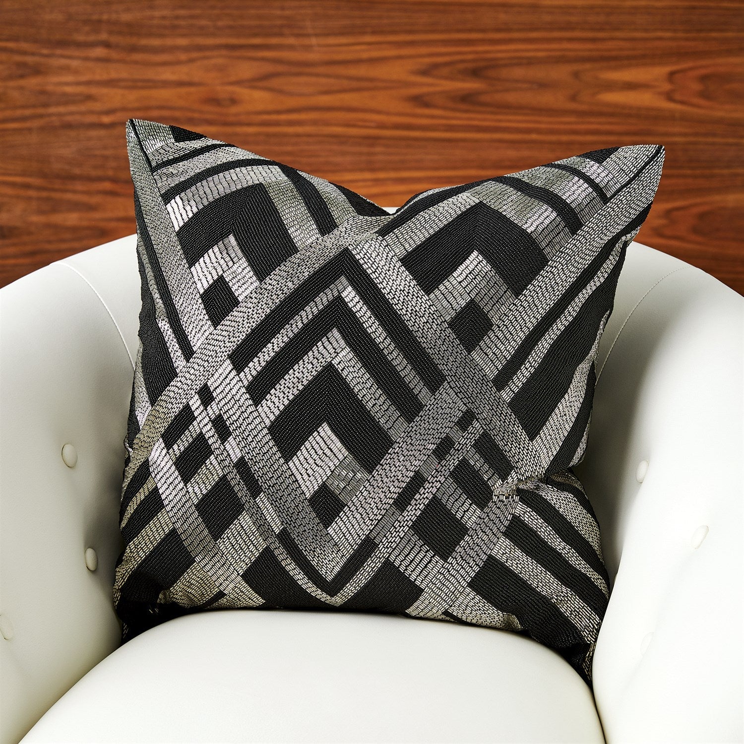 Global Views Woven Lines Pillow - Black/Silver Clearance - Image 2