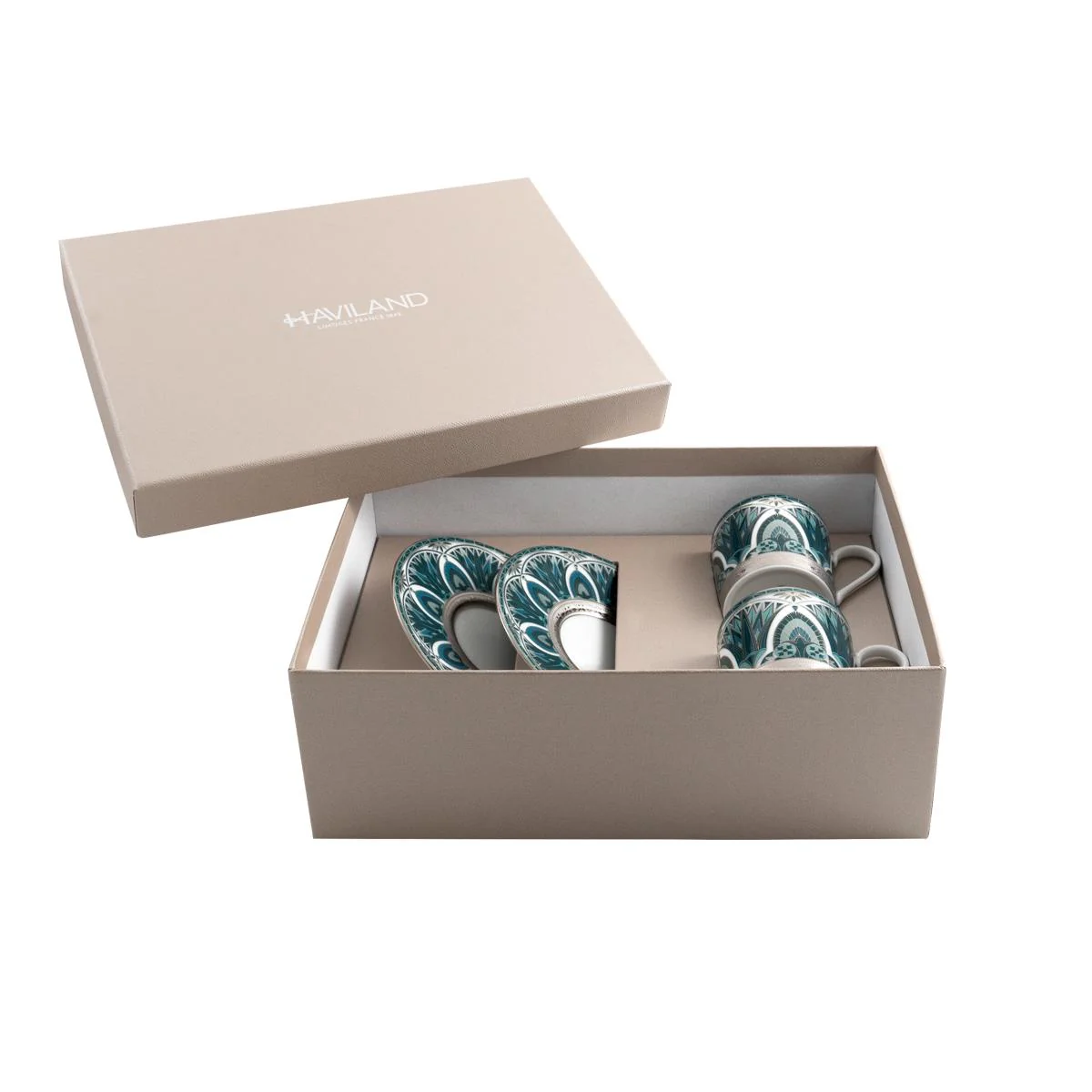 Haviland Reves Du Nil Coffee Cups and Saucers - Platinum - Image 2