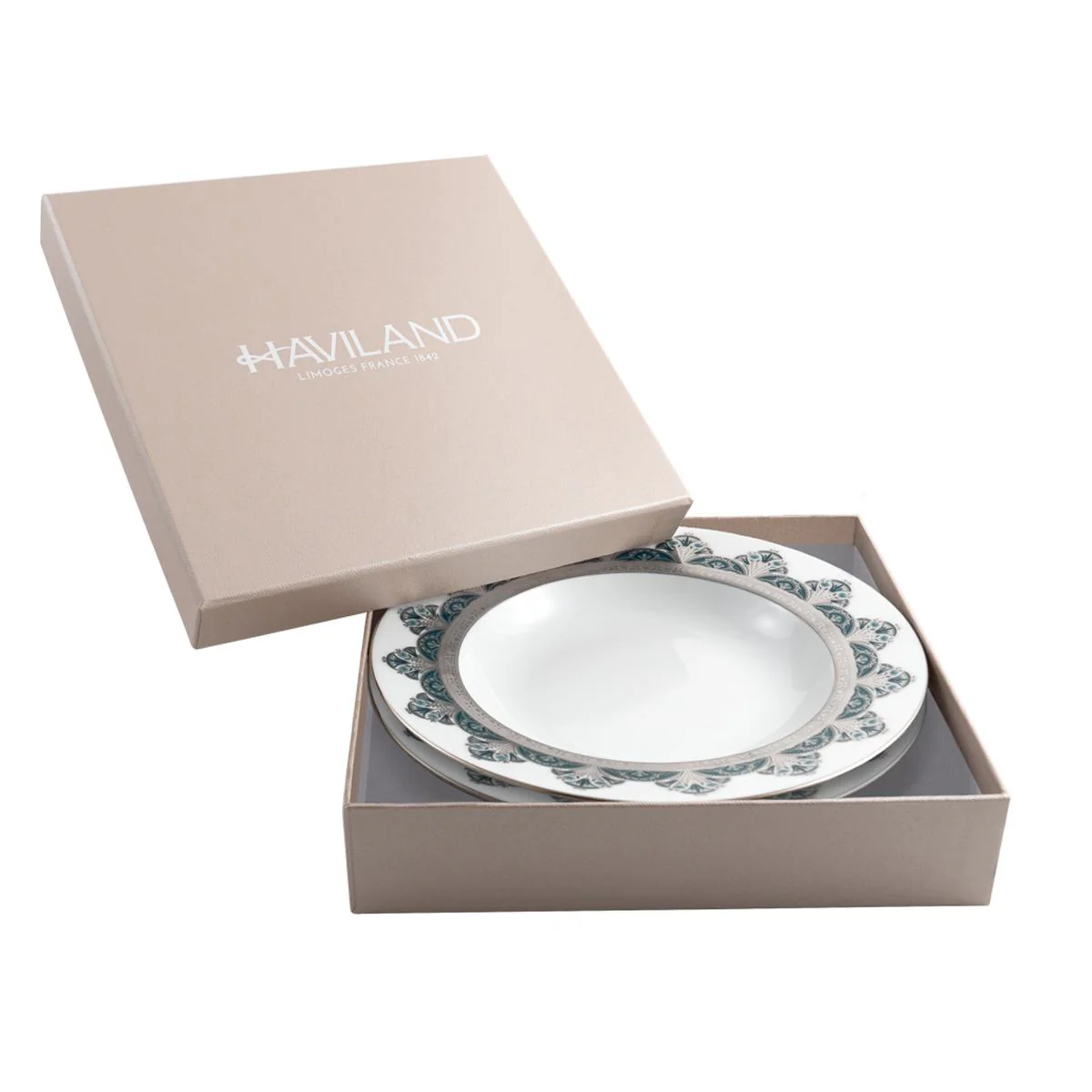 Haviland Reves Du Nil Rim Soup Plates - Platinum - Set of 2 - Image 2