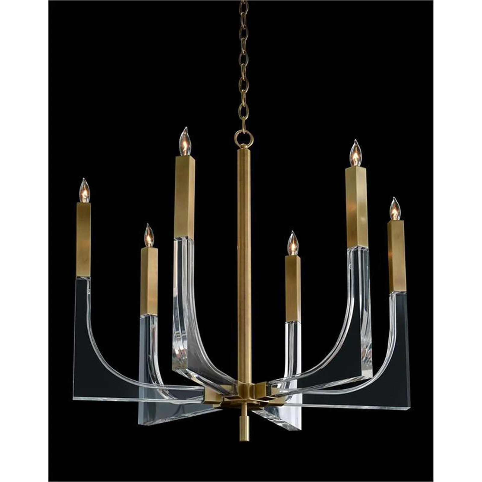 John Richard Acrylic and Brass Six-Light Chandelier - Image 2