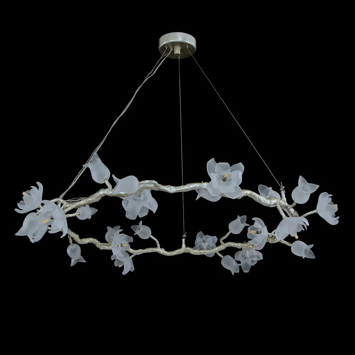 John Richard Churippu Magnolia & Tulip Glass Bronze Twelve-Light Halo Chandelier - Image 2