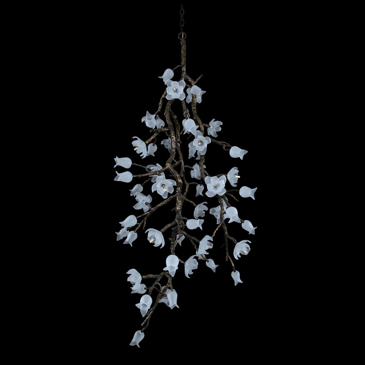John Richard Churippu Magnolia & Tulip Glass Bronze Vertical Twenty-One Light Chandelier - Image 3