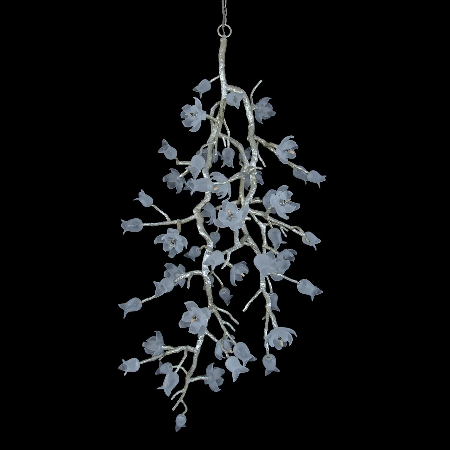 John Richard Churippu Magnolia & Tulip Glass Silver Leaf Vertical Twenty-One Light Chandelier - Image 2