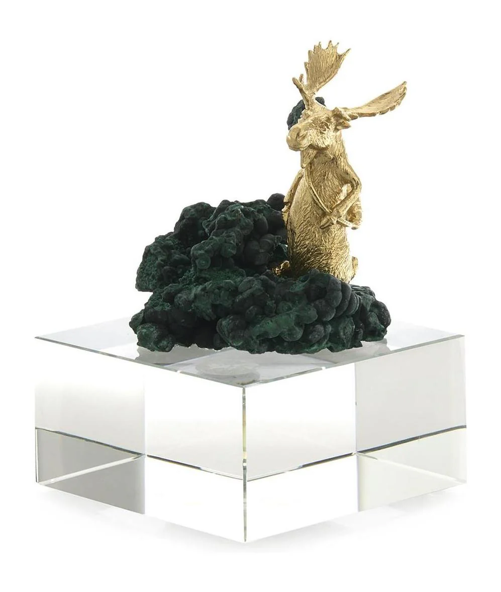 John Richard Decor Brass Moose Sculpture on Crystal - Image 2