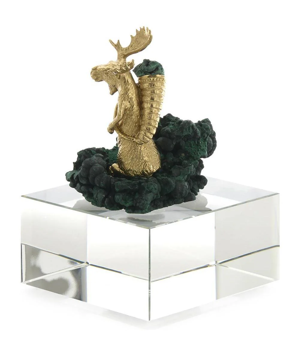 John Richard Decor Brass Moose Sculpture on Crystal - Image 3