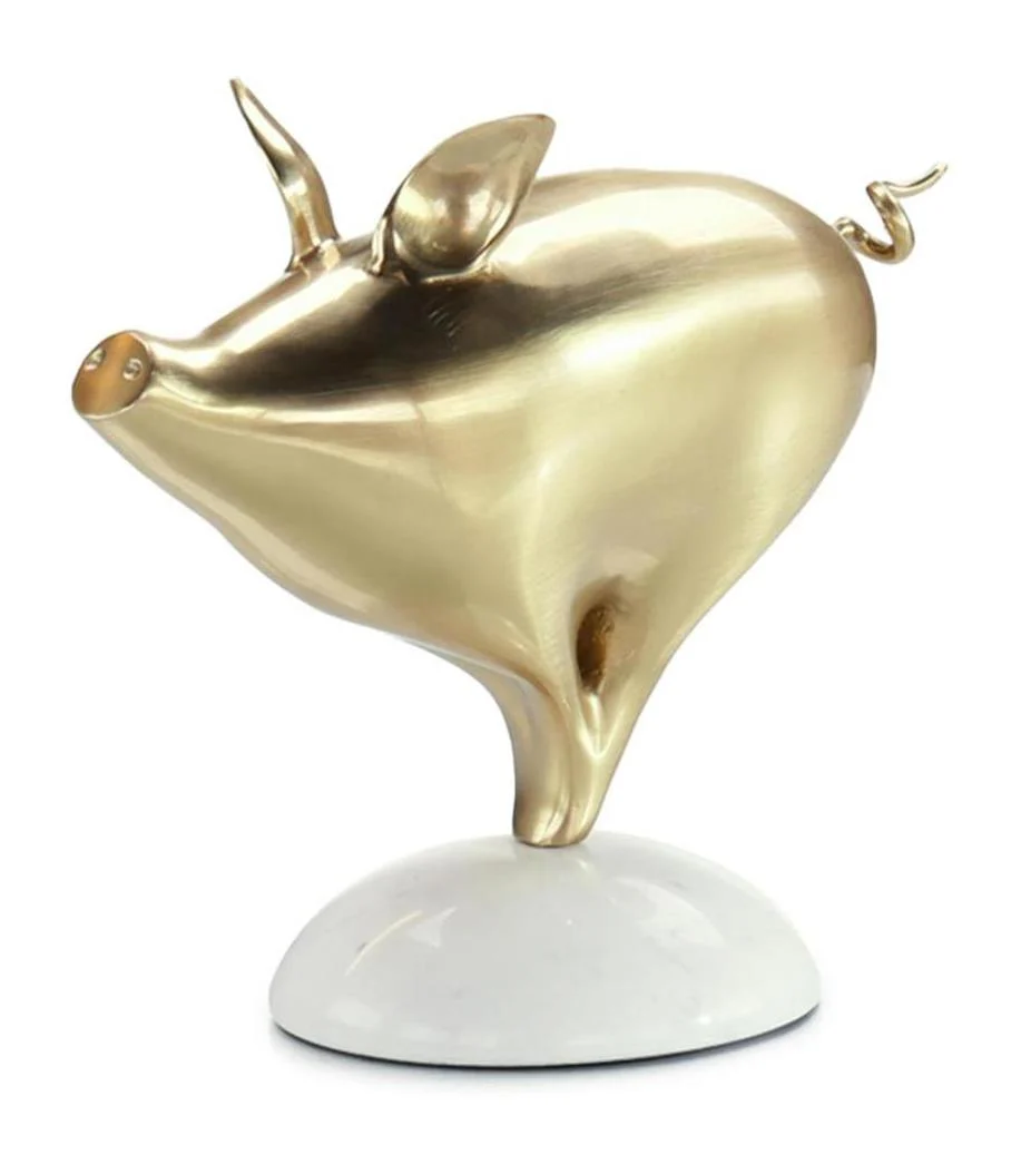 John Richard Decor Brass Pig Sculpture on Marble - Image 2