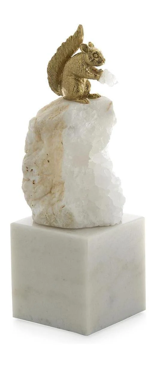 John Richard Decor Brass Squirrel and Quartz Sculpture on Marble - Image 2