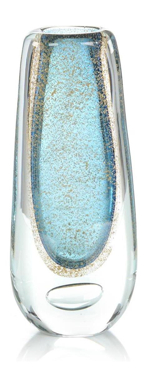 John Richard Decor Gold Flecked Blue Handblown Glass Vase I
