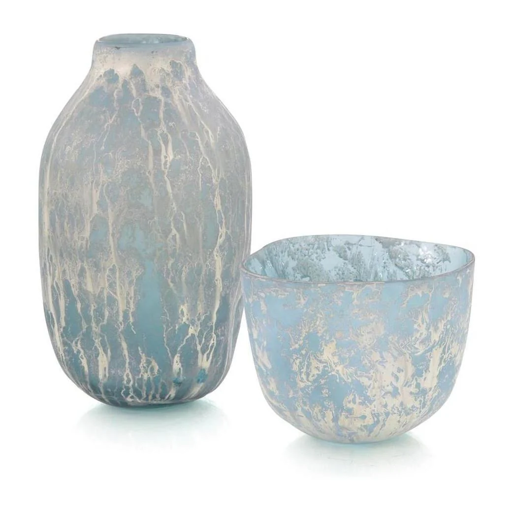 John Richard Decor Powder Blue Vase with Silver Overlay - Image 2